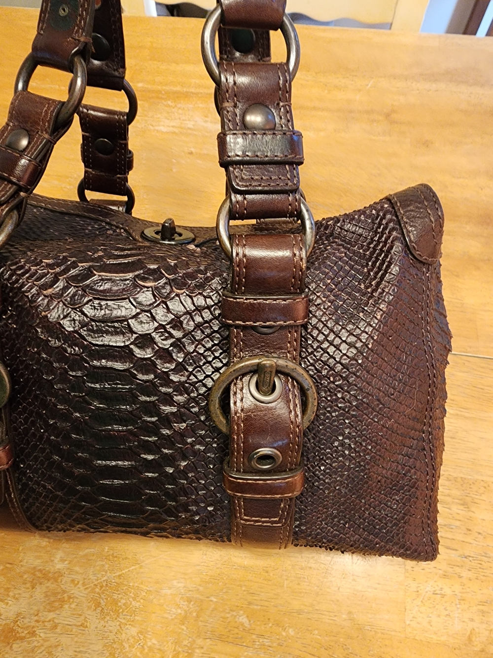 2007 limited edition Coach Chelsea Satchel featuring dark brown python-embossed - Picture 6 of 16